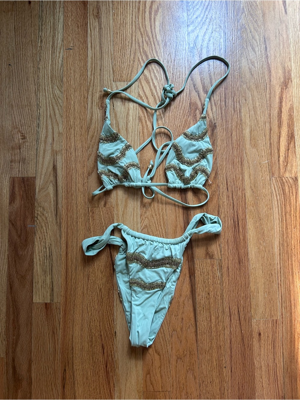 Women's Sage Green Beaded Bikini Set